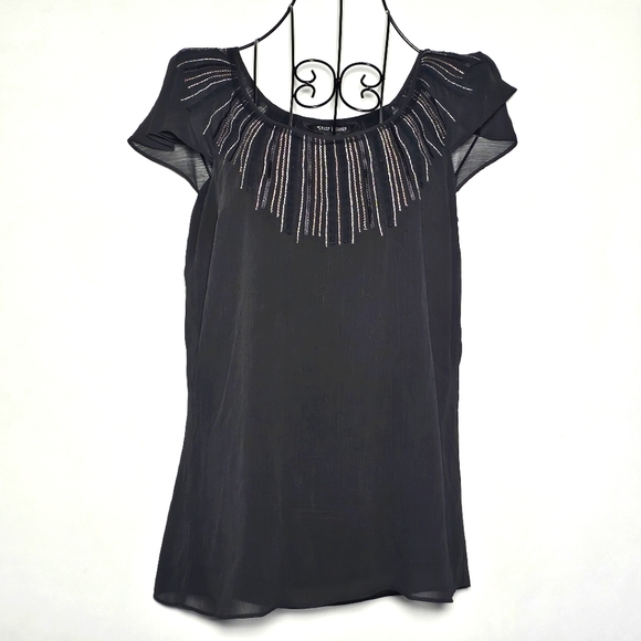 WHBM Black cap flutter sleeve lightweight top size XS - Picture 1 of 8